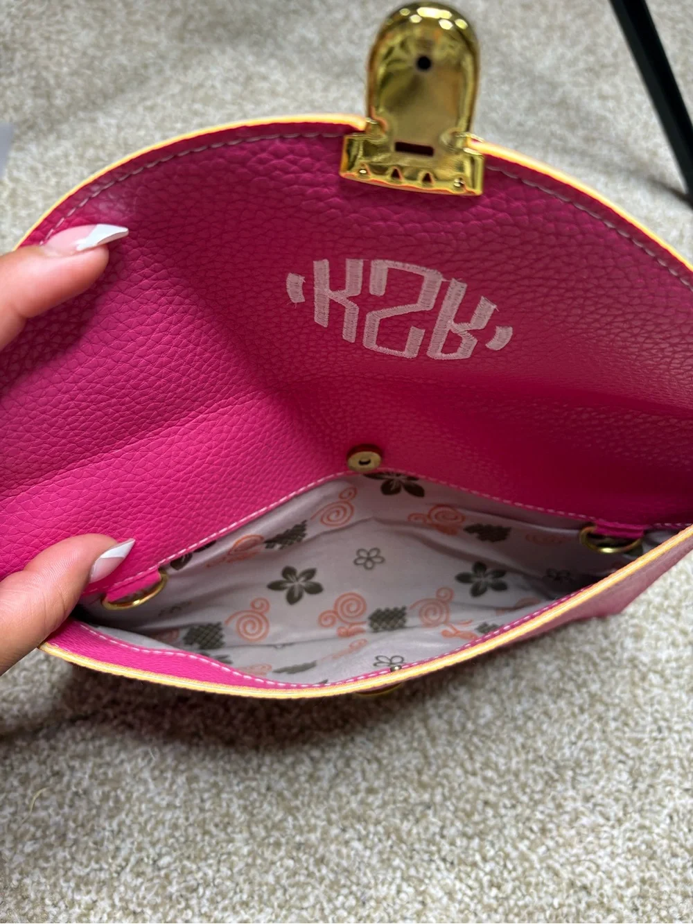Monogrammed Pink Leather Envelope Clutch - Gold Hardware